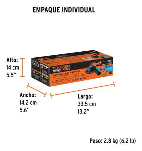 Combo Pulidora 4-1/2 850w Truper + Lentes/flexómetro/disco