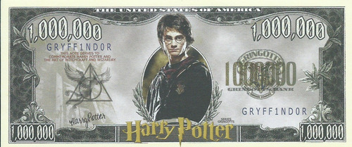 Billete Harry Potter Un Millón Coleccionable Alusivo Arte