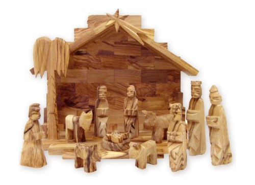 Juego De Pesebre En Miniatura, De Madera De Olivo Con 12 Uni