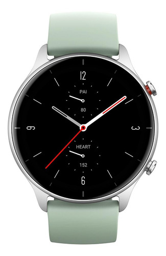 Imagen 2 de 5 de Smartwatch Amazfit Fashion GTR 2e 1.39" caja 46.5mm de aleación de aluminio plateada, malla matcha green de silicona A2023