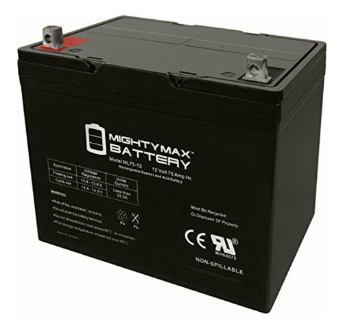 Mighty Max Battery Ml75-12 12 V 75 Ah, Tuerca Y Tornillo