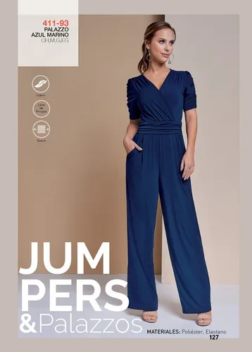 Dramaturgo Estallar Perenne Palazzo Jumpsuit Dama Azul Marino Olan En Manga Devendi