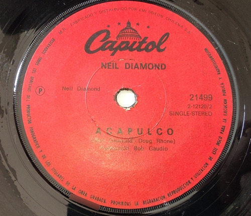 Vinilo Single De Neil Diamond Amor En Las Rocas (h16