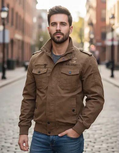 Jaqueta Militar Aviador Masculina Com Zíper Estilo Jk