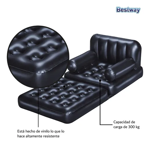 Sillon Inflable Sofá Cama Plegable Multiusos 4 En 1 Bestway Color Negro