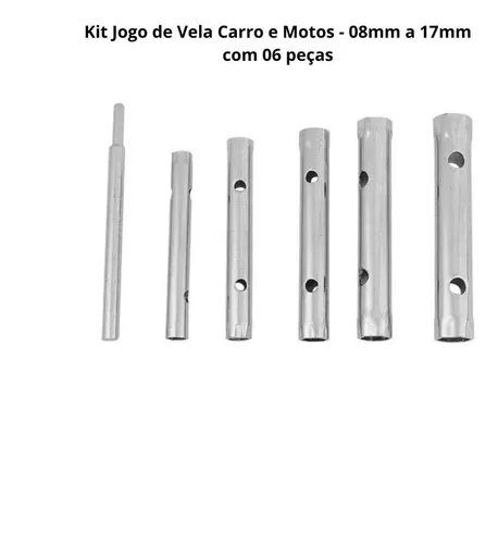 Kit Chave Vela Longa Sextavado Jogo Carro Moto 5 Pç + Barra