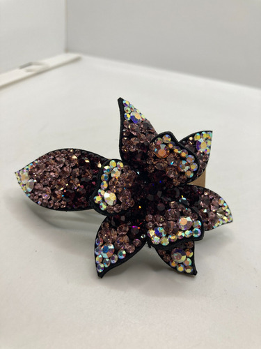 Broche Para Cabello Coreano Flor Cortada Diamante Morado_3pz