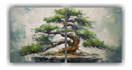 160x80cm Cuadro Exclusivo Árbol De Bonsái De Pino Flores