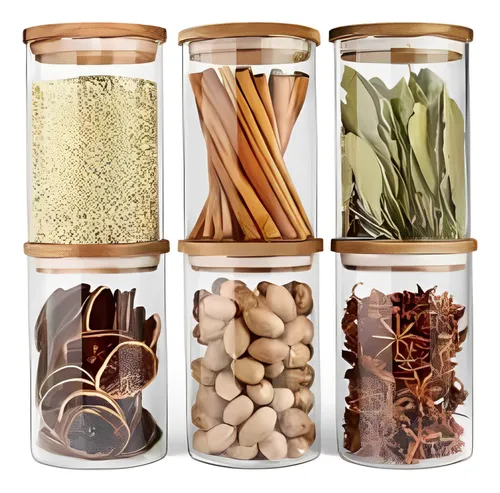 comprar Set 6 Frascos Para Condimentos Especias Tapa Bambú 300mlc\u002Fu