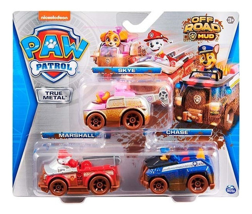 Spin Master  Off Road Mud Paw Patrol, coches True Metal de Skye, Chase y Marshall 1:55