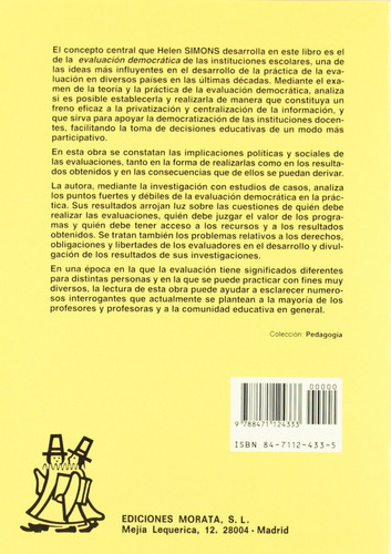 Evaluación Democrática De Instituciones Escolares, De Helen Simons. Editorial Morata En Español