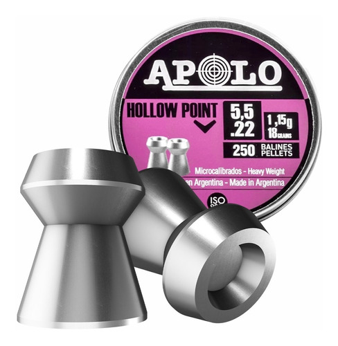 Balines Apolo Hollow Point X250 5.5 Mm - 18 Gr