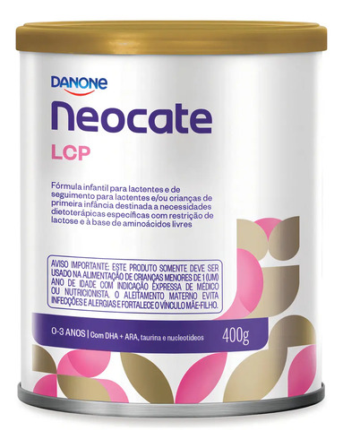 Fórmula infantil em pó sem glúten Danone Neocate LCP sabor neutro em lata kit de 3 unidades de 400g - 0 meses a 3 anos