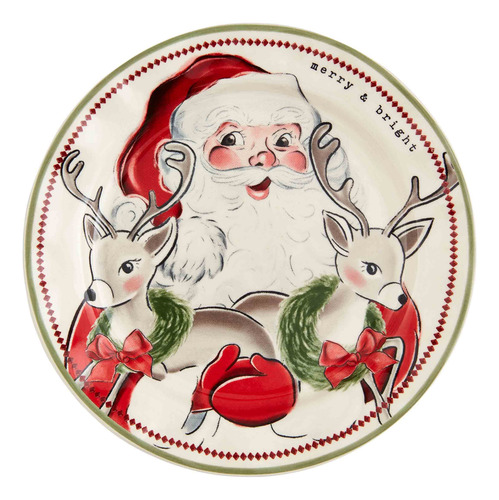 Plato De Ensalada Navidad Reno 20 Cm Diámetro Mud Pie