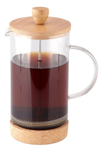 Cafetera De Vidrio Con Tapa Y Base De Madera Francesa 600 Ml