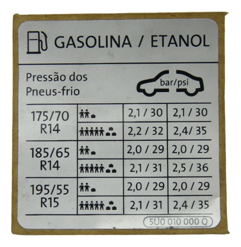 Adesivo Gasolina Etanol Vw Gol G7 G8 5u0010000q Original