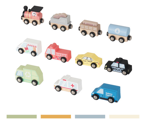 Set Autos De Juguete Tren Pista Y Señaleticas Madera Bandú Multicolor