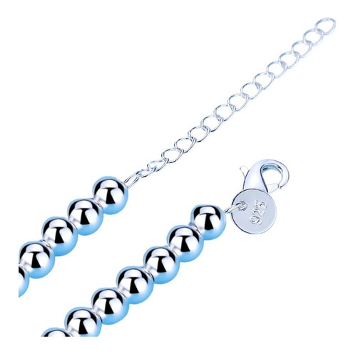 Imagen 3 de 7 de Pulsera Mujer Plata Corazón Azul Esmaltado Bolitas Plata
