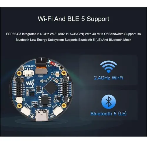 Waveshare ESP32-S3 Scheda Di Sviluppo Con Display AMOLED Rotondo 1.43'' 466x466 - WiFi, Bluetooth 5, Touch Capacitivo E Sensore IMU A 6 Assi
