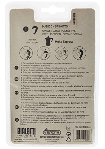 Mango Bialetti Moka Express (9 O 12 Tazas), Negro, 12 X 2 X