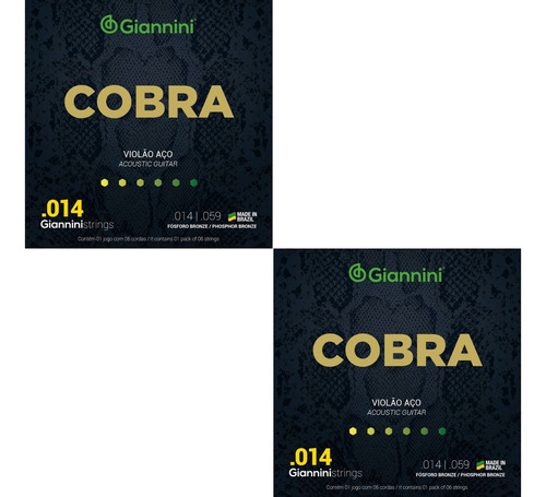 Kit 2 Encordoamento Violão Giannini Aço Cobra Geeflsxf 014