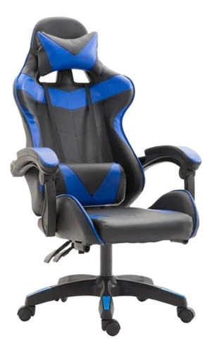 Silla de escritorio Multilaser GC-030 gamer ergonómica  negra y azul con tapizado de cuero sintético