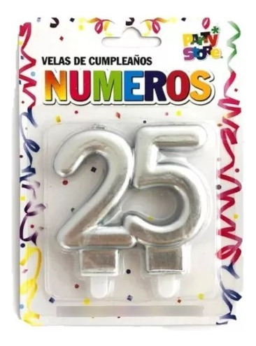 Vela Numero 25 Duo Plateada Torta X 1 U Cumpleaños