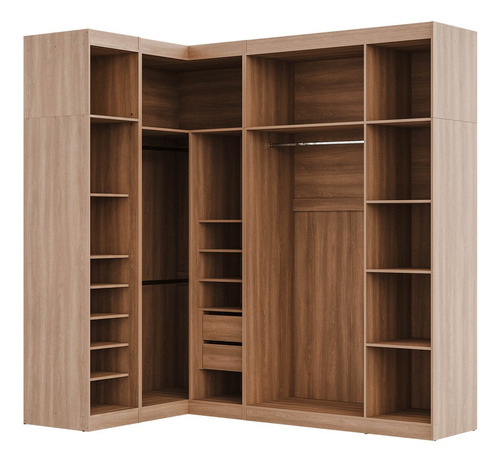 Guarda Roupa Modulado De Canto Com Espelho 6 Portas 3 Peças