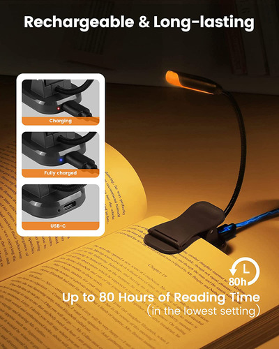 Luz Ámbar Ligera Para Libros De 9 Led, 3 Modos, Batería De 8