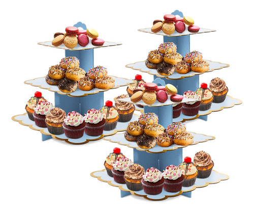 Soporte Para Cupcakes, 3 Juegos De Platos Cuadrados De Postr