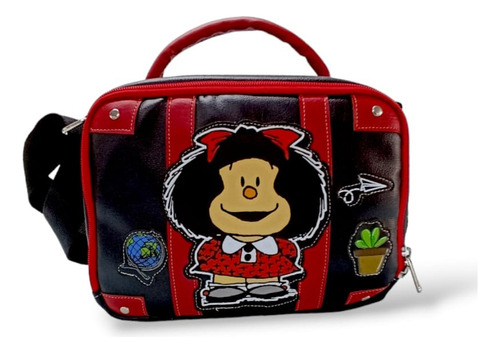 Lonchera Negra Roja Mafalda Ecocuero Personalizada
