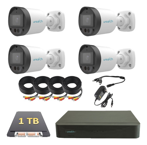 Uniarch Kit Cctv 4 Cámaras Bullet Microfono Disco 1 Tb Color Blanco