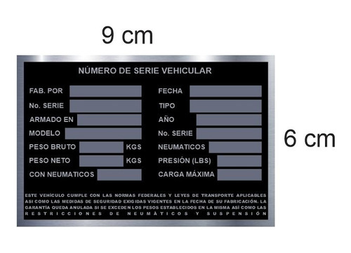 Placa Serial Vin Para Remolque 9x6cm Aluminio