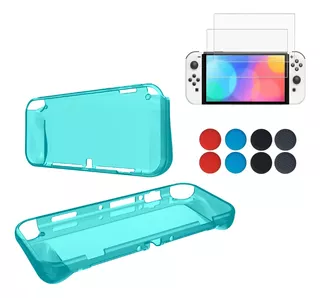 Funda Tpu Para Nintendo Switch Oled + 8 Grips + Mica