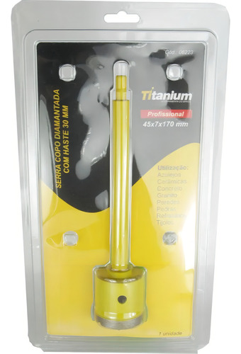 Serra Copo Diamantada 45mm Com Haste Encaixe 3/8pol Titanium