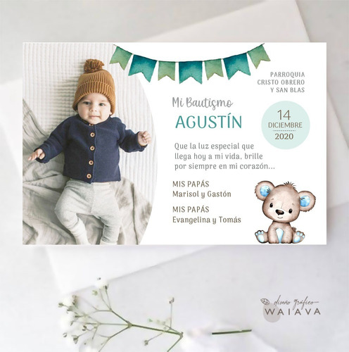 Imagen 7 de 10 de Estampas Tarjetas Bautismo Con Foto Nenes X 2u