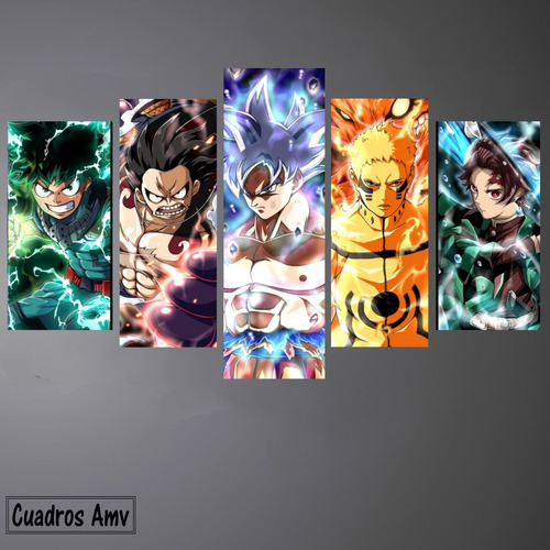 5 Cuadros Canvas Goku Naruto Tanjiro Luffy 86x56 Crossover | Meses sin  intereses