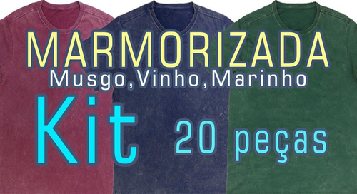 Imagem 1 de 8 de Camiseta Marmorizada Lisa Kit De 20 Peças