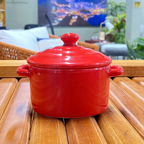 Mini Caçarola Em Cerâmica Vermelha 250ml Cor Vermelho