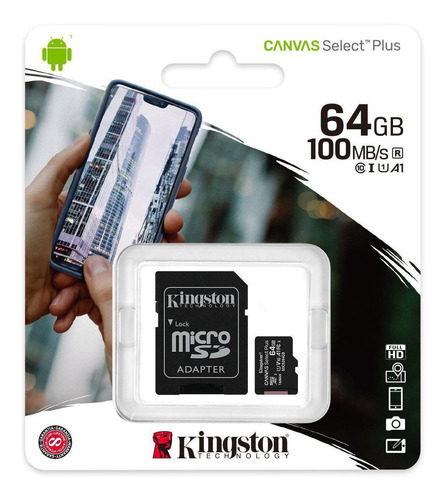 Cartão Microsd Canvas Select Plus Kingston 64gb 100mb/s