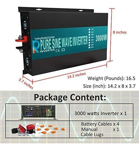 Inversor De Onda Wzrelb 3000watt 24 V Cc A 120 V Ac -negro Brand Wzrelb