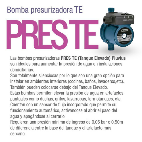 Bomba Presurizadora Pluvius Pres 100w Abastece 2 Baños 220v tanque elevado