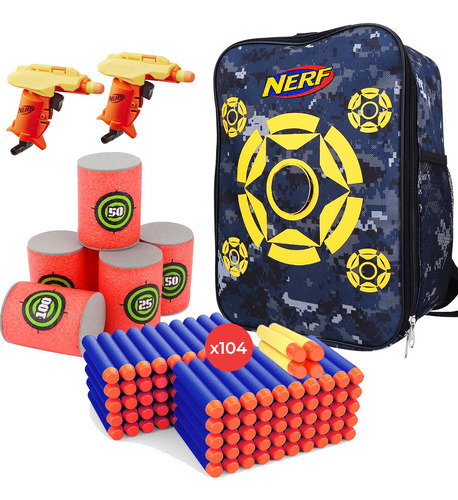 Set Mochila Nerf + 104 Dardos + 2 Pistolas + Acc - El Rey