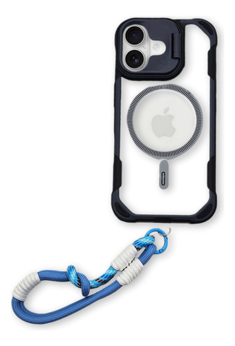 Funda Para Iphone 16 Pro Max + Correa + Mica + Envio Gb01 Negro Y Azul 1