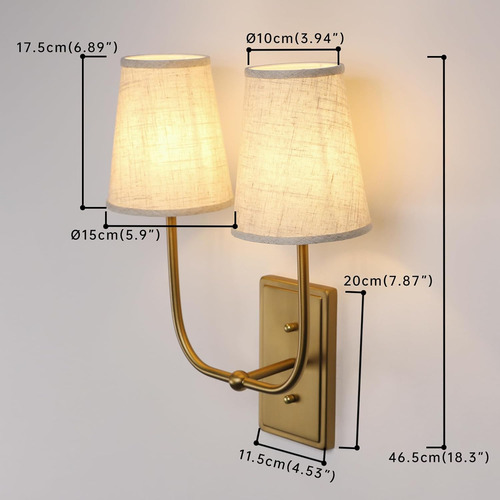 Apliques De Pared Vintage De 2 Luces Con Embudo De Tela De L
