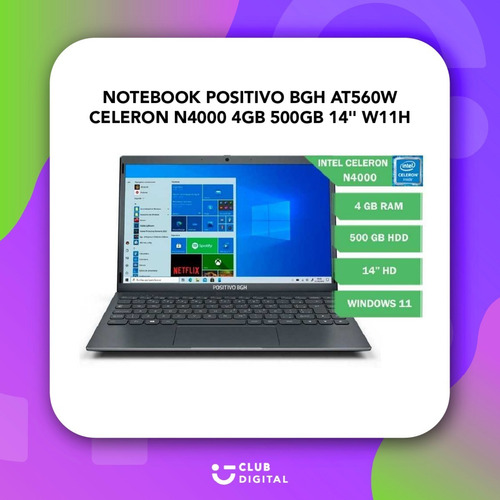 Imagen 5 de 10 de Notebook Positivo Bgh Celeron N4000 Ram 4gb Hdd 500gb W11