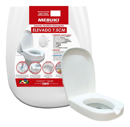 Assento Sanitário Elevado Retangular Mebuki - 7,5cm