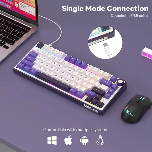 Teclado gamer Rk Royal Kludge QWERTY RK español España color blanco y violeta con luz RGB