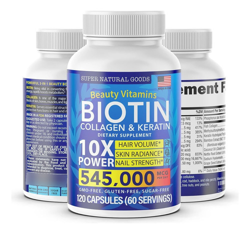 Biotin Colageno Queratina Pérdida De Cabello Hombres Mujeres