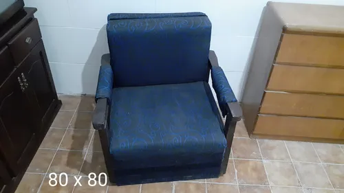 Sofa Cama De 1 Plaza Con Brazos Cerrado Medidas 80 X 80 Azul Liso
